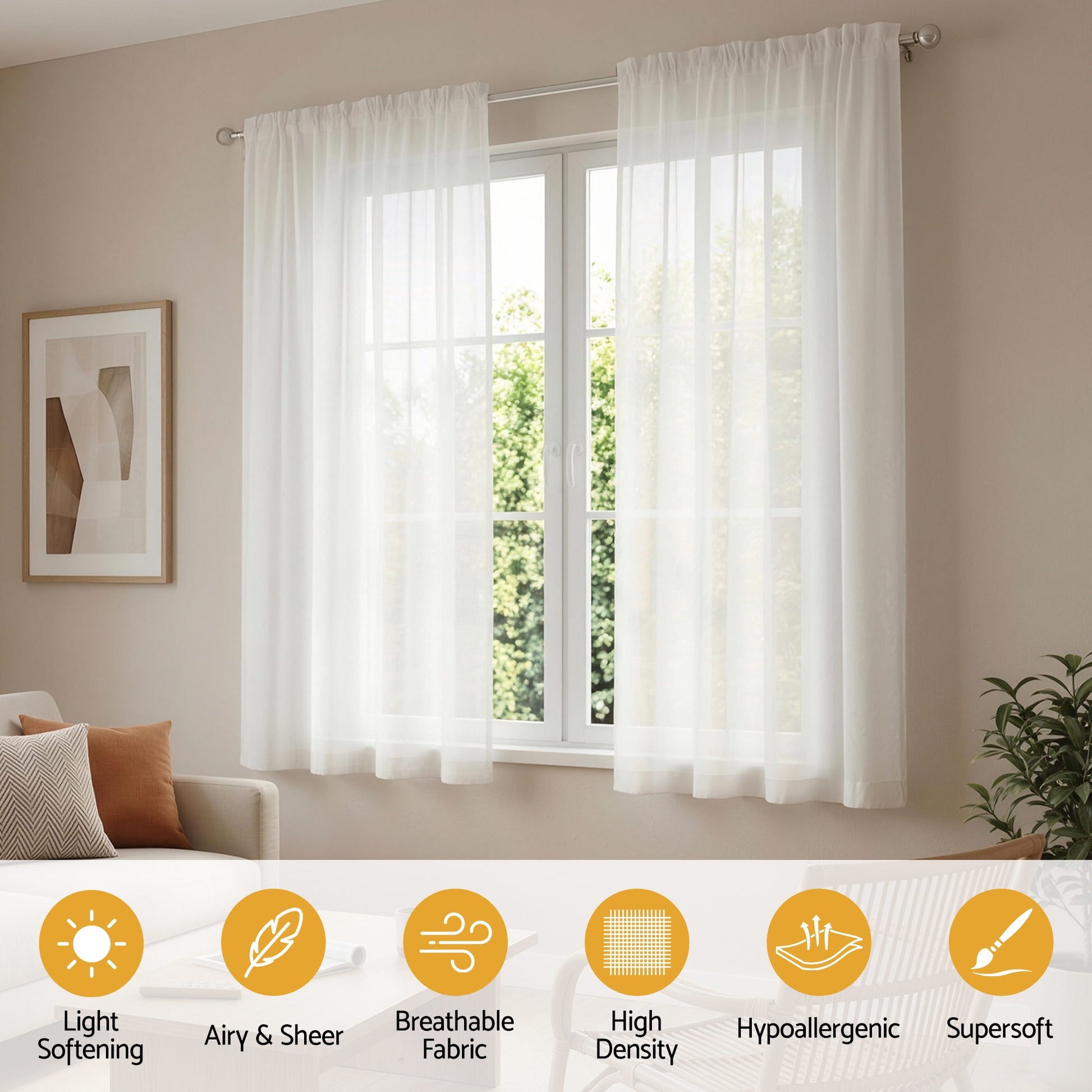 Artiss Blockout Curtains 2X 132x160cm Light Filtering Window Drapes Rod Pocket BC-SHR-132X160-CR