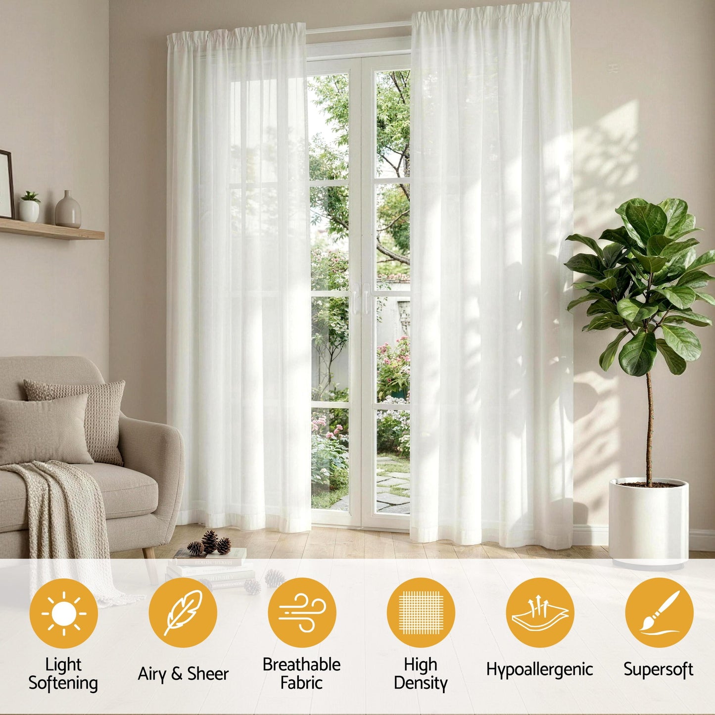 Artiss Blockout Curtains 2X 132x213cm Light Filtering Window Drapes Rod Pocket BC-SHR-132X213-CR