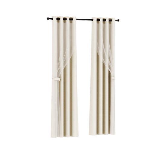 Artiss 2X 132x160cm Blockout Sheer Curtains Beige BC-SR-132X160-BG