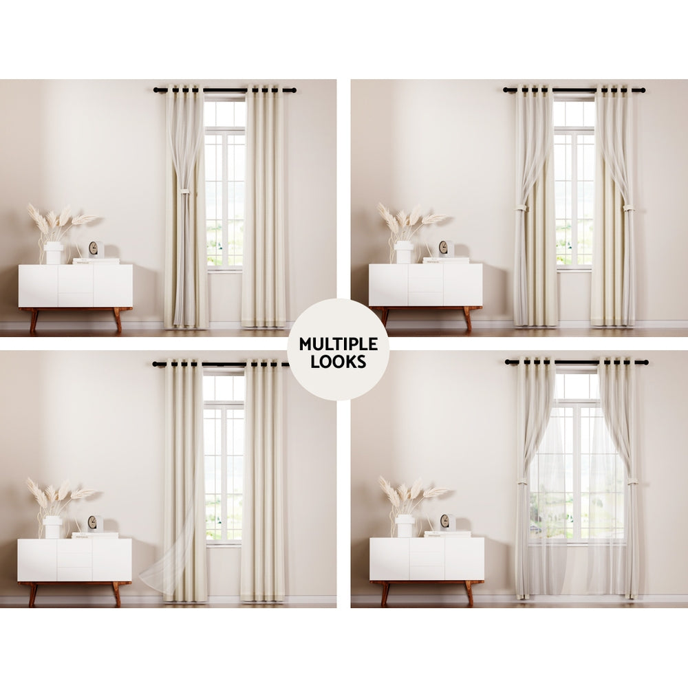 Artiss 2X 132x160cm Blockout Sheer Curtains Beige BC-SR-132X160-BG