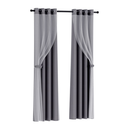Artiss 2X 132x160cm Blockout Sheer Curtains Charcoal BC-SR-132X160-CH