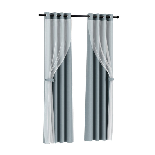 Artiss 2X 132x160cm Blockout Sheer Curtains Light Grey BC-SR-132X160-GY