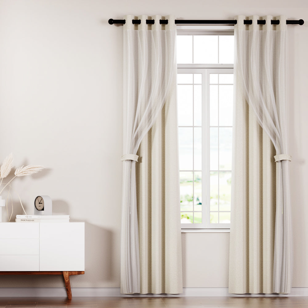 Artiss 2X 132x213cm Blockout Sheer Curtains Beige BC-SR-132X213-BG