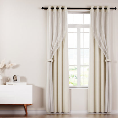 Artiss 2X 132x213cm Blockout Sheer Curtains Beige BC-SR-132X213-BG