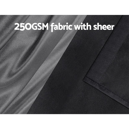Artiss 2X 132x213cm Blockout Sheer Curtains Black BC-SR-132X213-BK
