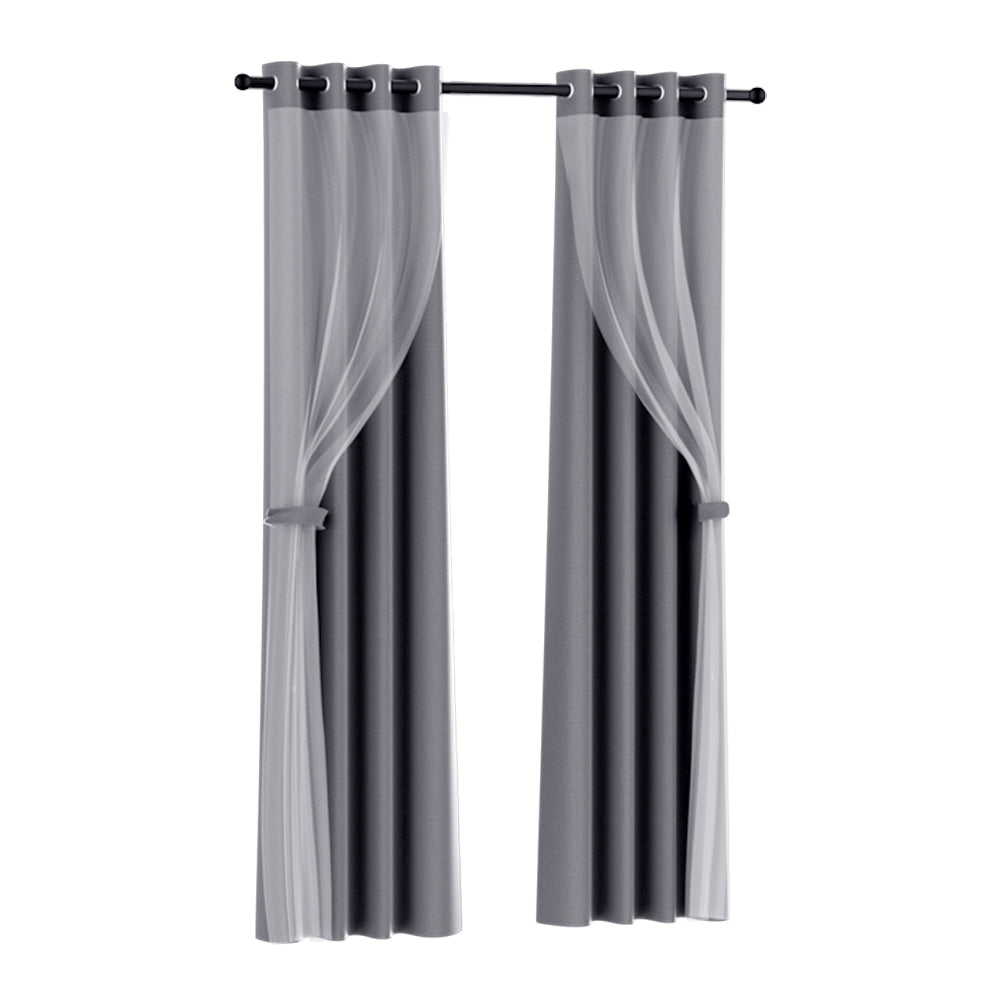 Artiss 2X 132x213cm Blockout Sheer Curtains Charcoal BC-SR-132X213-CH