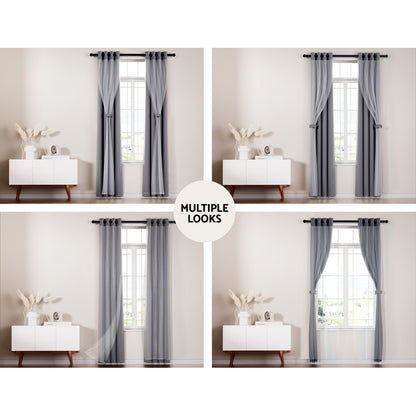 Artiss 2X 132x213cm Blockout Sheer Curtains Charcoal BC-SR-132X213-CH