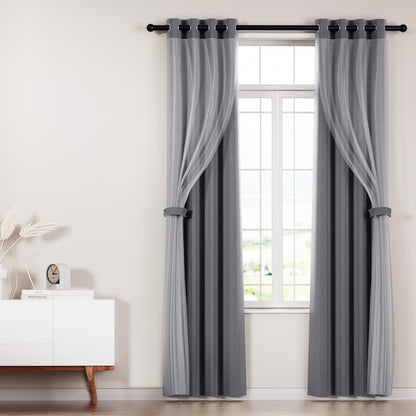 Artiss 2X 132x213cm Blockout Sheer Curtains Charcoal BC-SR-132X213-CH