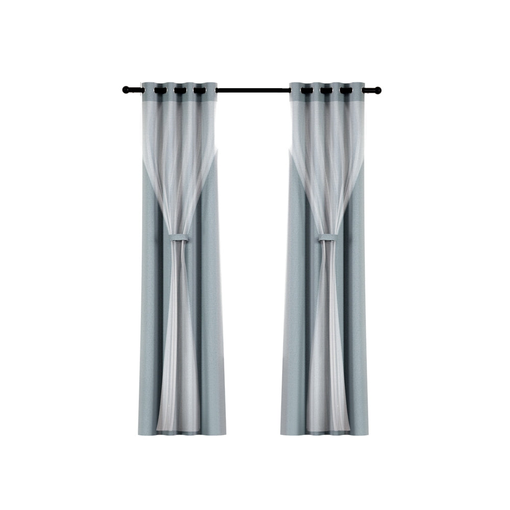 Artiss 2X 132x213cm Blockout Sheer Curtains Light Grey BC-SR-132X213-GY