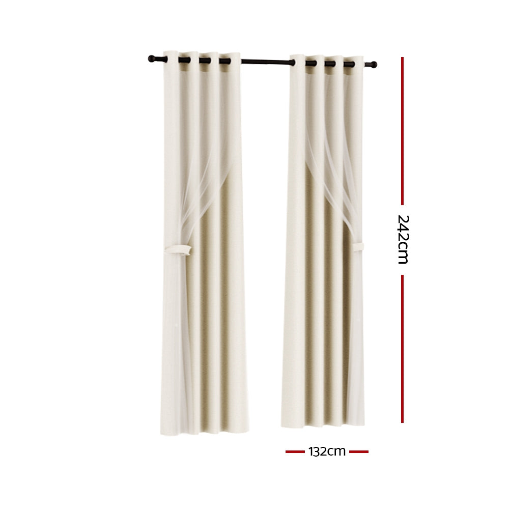 Artiss 2X 132x242cm Blockout Sheer Curtains Beige BC-SR-132X242-BG