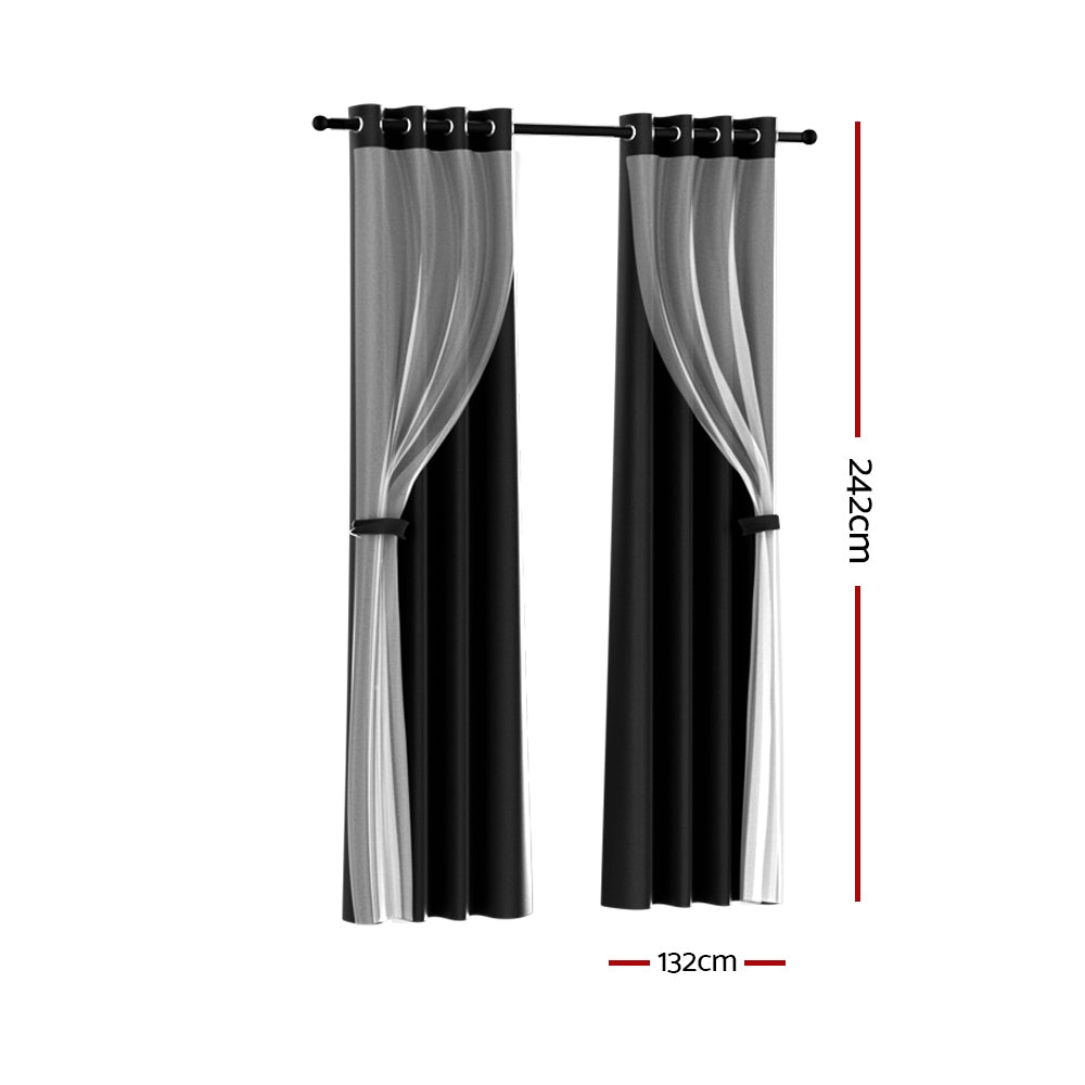 Artiss 2X 132x242cm Blockout Sheer Curtains Black BC-SR-132X242-BK