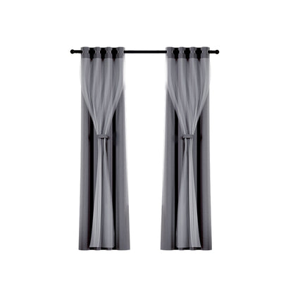 Artiss 2X 132x242cm Blockout Sheer Curtains Charcoal BC-SR-132X242-CH