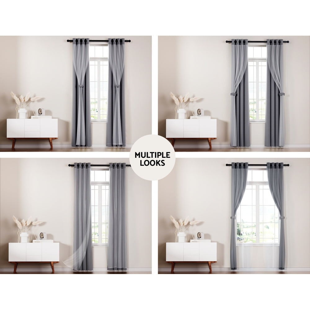 Artiss 2X 132x242cm Blockout Sheer Curtains Charcoal BC-SR-132X242-CH