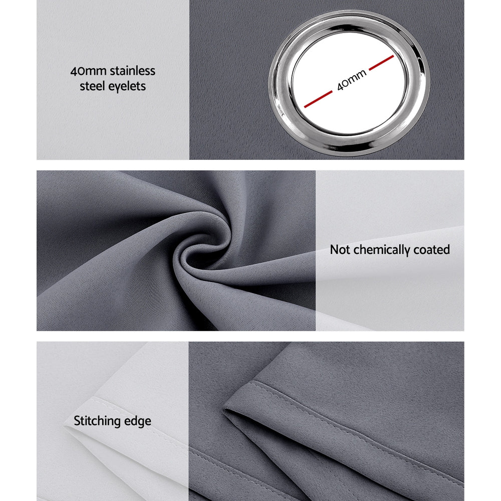 Artiss 2X 132x242cm Blockout Sheer Curtains Charcoal BC-SR-132X242-CH