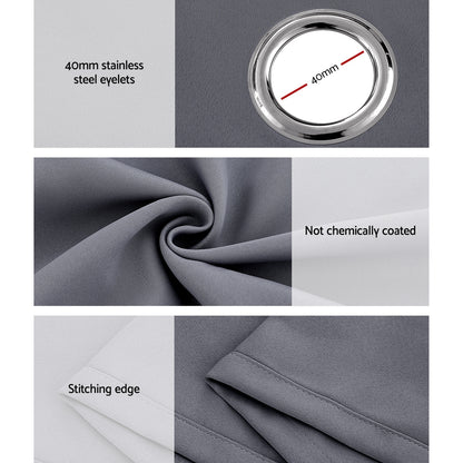 Artiss 2X 132x242cm Blockout Sheer Curtains Charcoal BC-SR-132X242-CH
