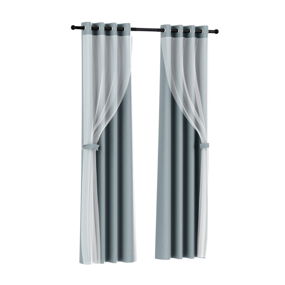 Artiss 2X 132x242cm Blockout Sheer Curtains Light Grey BC-SR-132X242-GY
