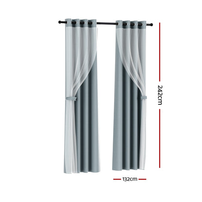 Artiss 2X 132x242cm Blockout Sheer Curtains Light Grey BC-SR-132X242-GY