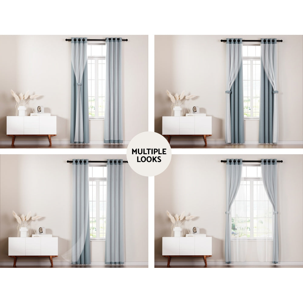 Artiss 2X 132x242cm Blockout Sheer Curtains Light Grey BC-SR-132X242-GY