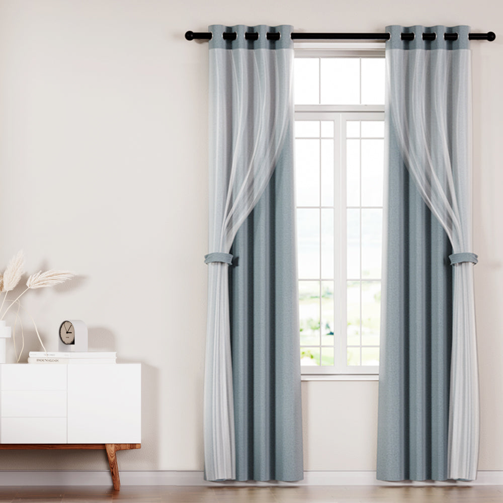 Artiss 2X 132x242cm Blockout Sheer Curtains Light Grey BC-SR-132X242-GY