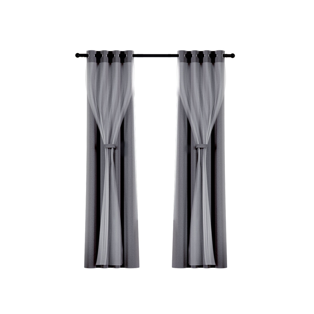 Artiss 2X 132x274cm Blockout Sheer Curtains Charcoal BC-SR-132X274-CH