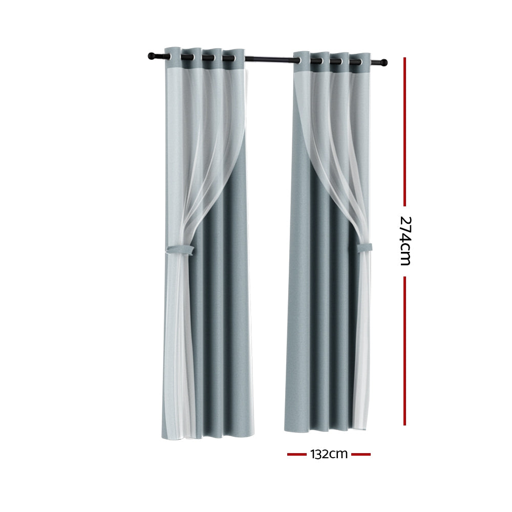 Artiss 2X 132x274cm Blockout Sheer Curtains Light Grey BC-SR-132X274-GY