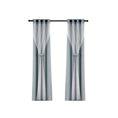Artiss 2X 132x274cm Blockout Sheer Curtains Light Grey BC-SR-132X274-GY