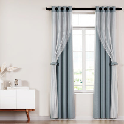 Artiss 2X 132x274cm Blockout Sheer Curtains Light Grey BC-SR-132X274-GY