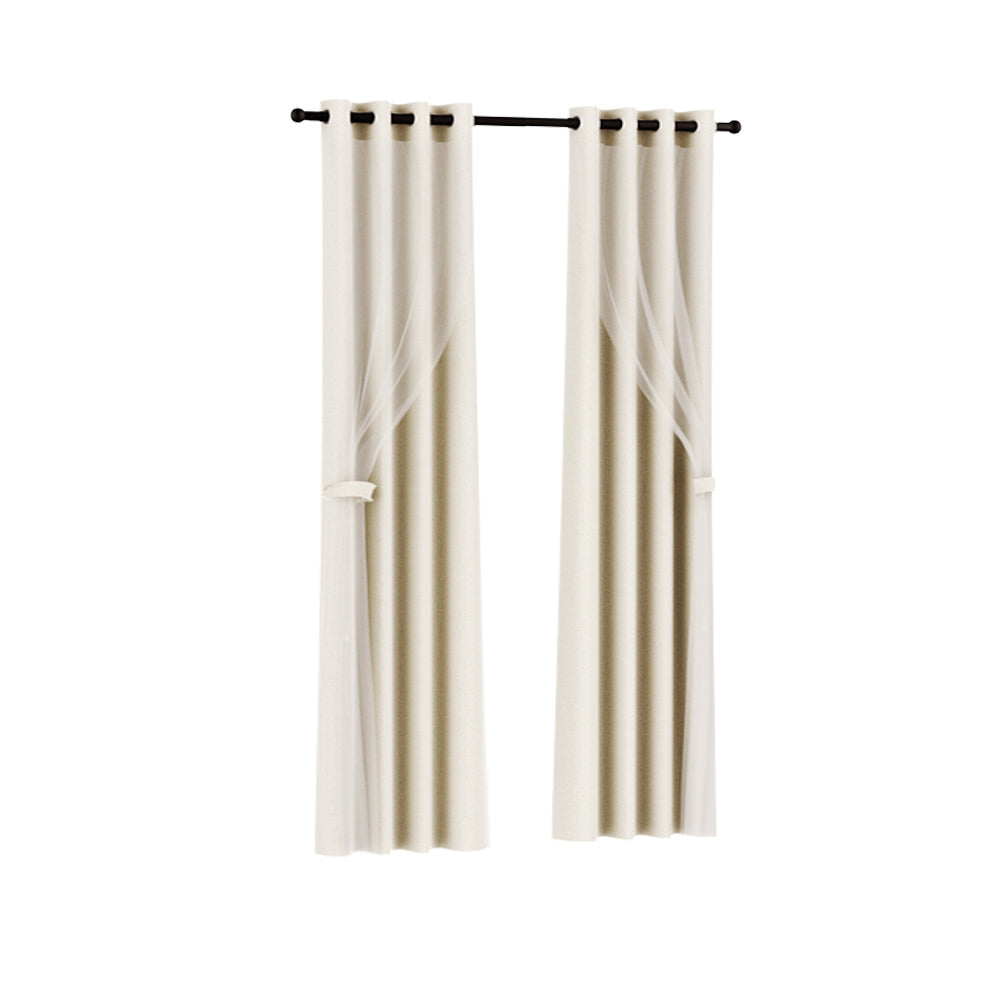 Artiss 2X 132x304cm Blockout Sheer Curtains Beige BC-SR-132X304-BG