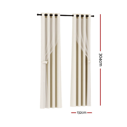 Artiss 2X 132x304cm Blockout Sheer Curtains Beige BC-SR-132X304-BG