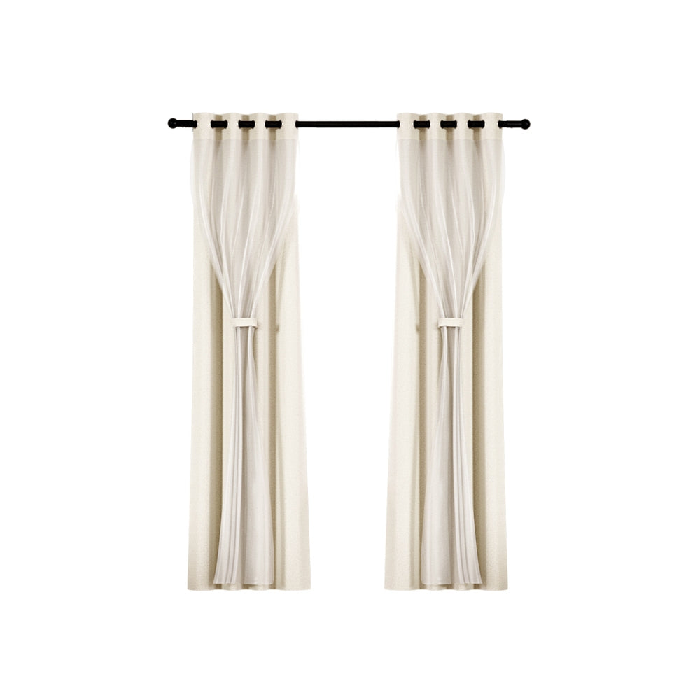 Artiss 2X 132x304cm Blockout Sheer Curtains Beige BC-SR-132X304-BG