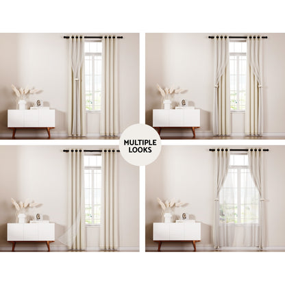 Artiss 2X 132x304cm Blockout Sheer Curtains Beige BC-SR-132X304-BG