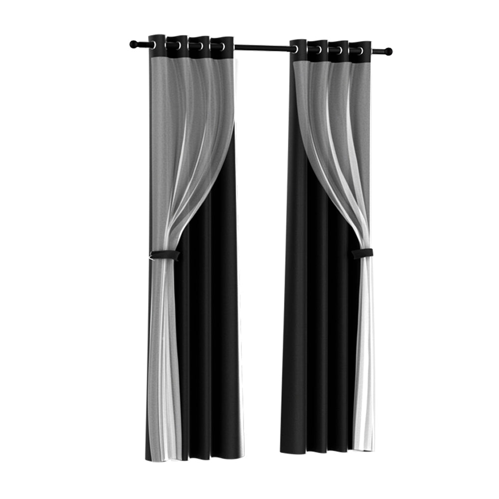 Artiss 2X 132x304cm Blockout Sheer Curtains Black BC-SR-132X304-BK