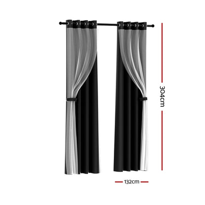 Artiss 2X 132x304cm Blockout Sheer Curtains Black BC-SR-132X304-BK