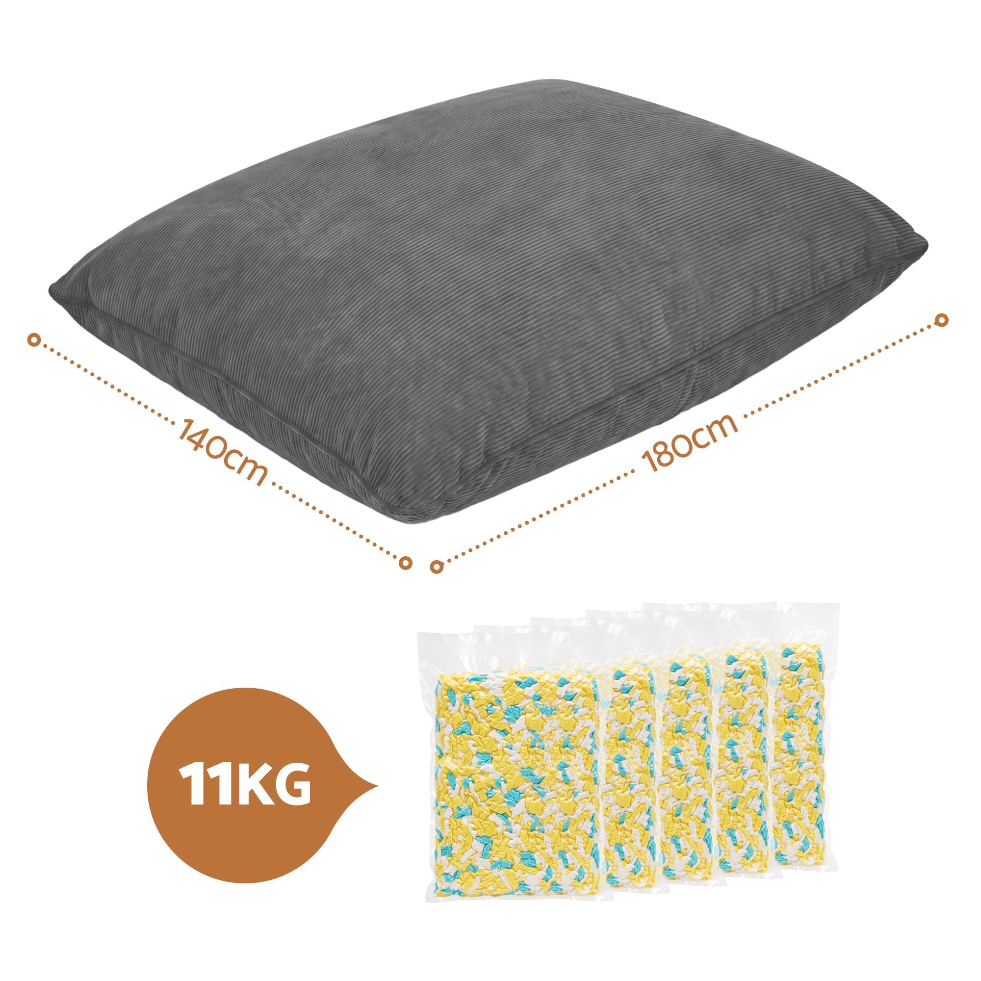 Artiss 3 in 1 Bean Bag Chair with Filler Convertible Bean Bag for Adults, Corduroy DIY Stuffed Bean Bag Sofa BD-3IN1-GR-5FILLER