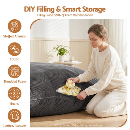 Artiss 3 in 1 Bean Bag Chair Cover (No Filler) Convertible Bean Bag for Adults, Corduroy Stuffed Animal BD-COVER-3IN1-GR