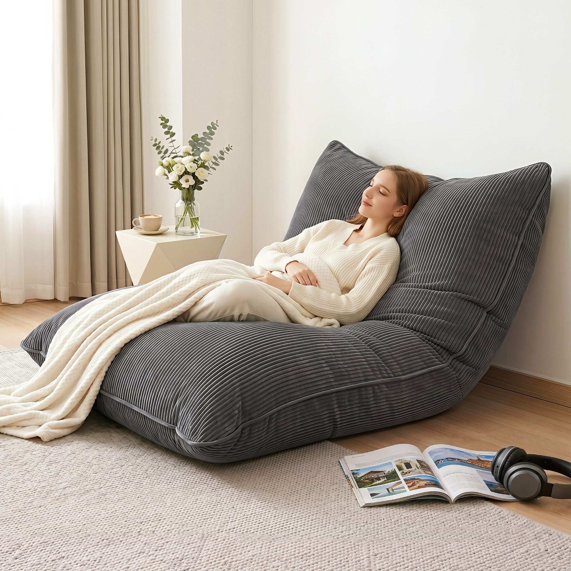 Artiss 3 in 1 Bean Bag Chair Cover (No Filler) Convertible Bean Bag for Adults, Corduroy Stuffed Animal BD-COVER-3IN1-GR