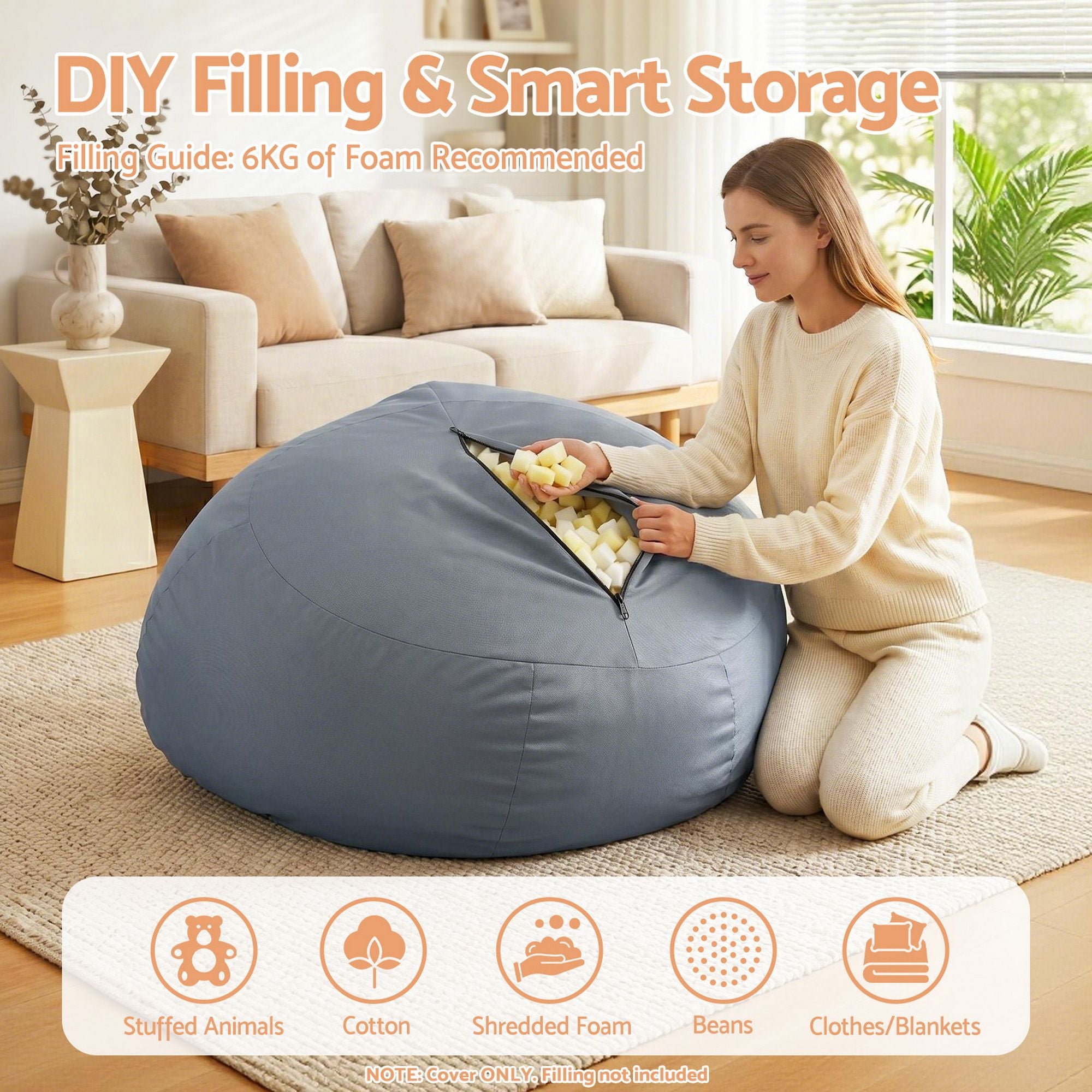 Artiss Outdoor Bean Bag Chair Cover (No Filler) Splash-Proof Beanbag Sofacover for Adults Teens Kids BD-COVER-CH-S-GR