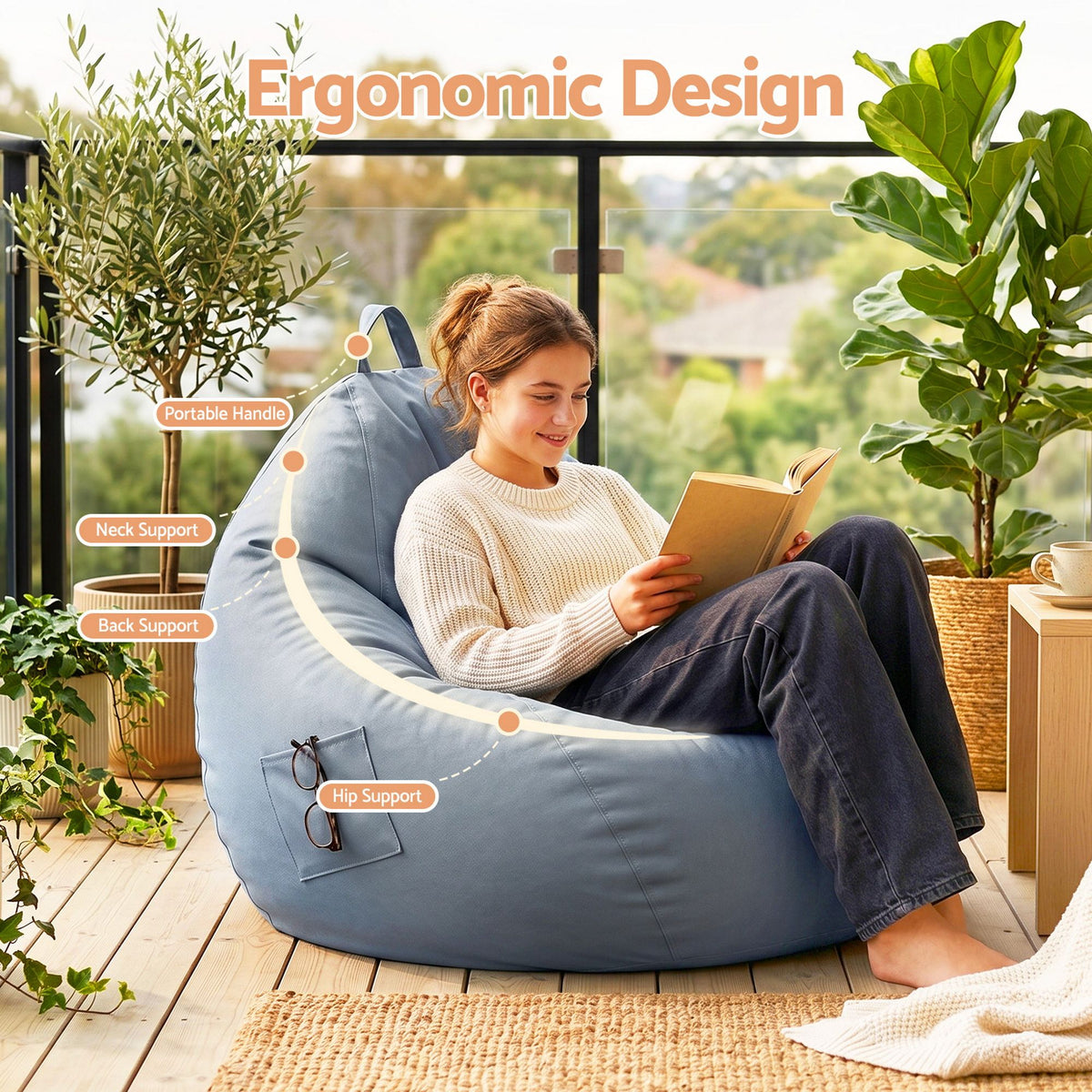 Artiss Outdoor Bean Bag Chair Cover (No Filler) Splash-Proof Beanbag Sofacover for Adults Teens Kids BD-COVER-CH-S-GR