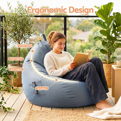 Artiss Outdoor Bean Bag Chair Cover (No Filler) Splash-Proof Beanbag Sofacover for Adults Teens Kids BD-COVER-CH-S-GR