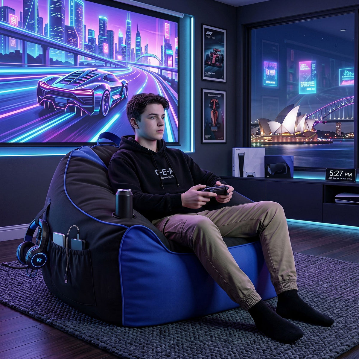 Artiss Gaming Bean Bag Chair Cover (No Filler) for Adults Teens Kids Splash-Proof Floor Gaming Chair Cover BD-COVER-GAME-CH-BLBK