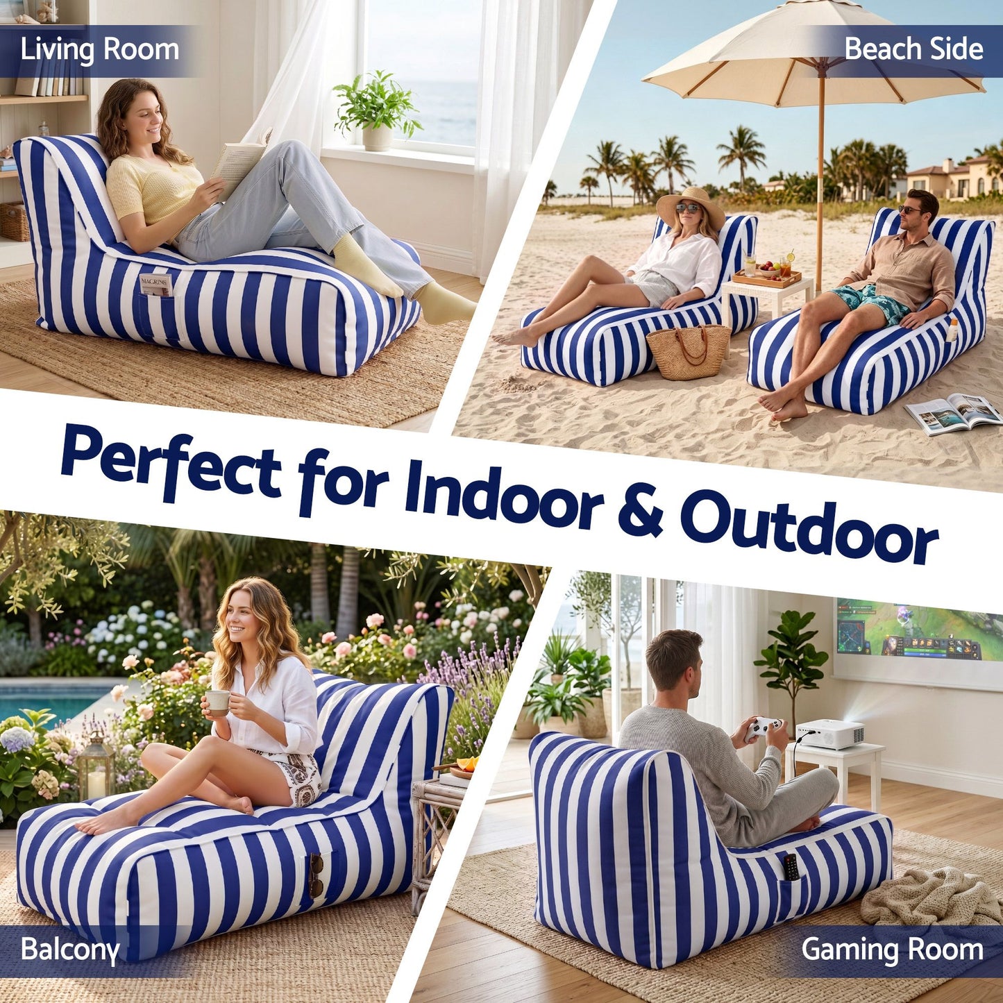 Artiss Outdoor Bean Bag Chair Cover (No Filler) Splash-Proof Beanbag Lounge Sofacover Stuffed Animal Storage BD-COVER-LOUNGE-BLWH