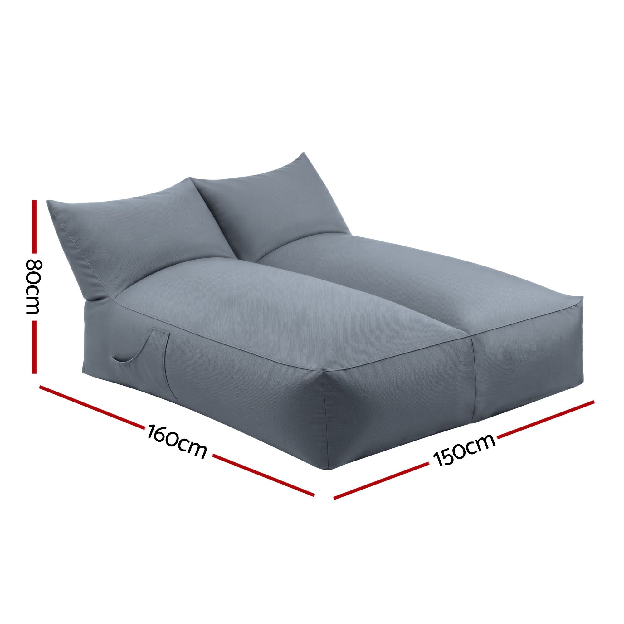 Artiss Outdoor Bean Bag Chair Cover (No Filler) 2 Seater Beanbag Lounge Sofacover Adults Splash-Proof Large BD-COVER-LOUNGE-D-GR