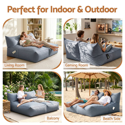 Artiss Outdoor Bean Bag Chair Cover (No Filler) 2 Seater Beanbag Lounge Sofacover Adults Splash-Proof Large BD-COVER-LOUNGE-D-GR