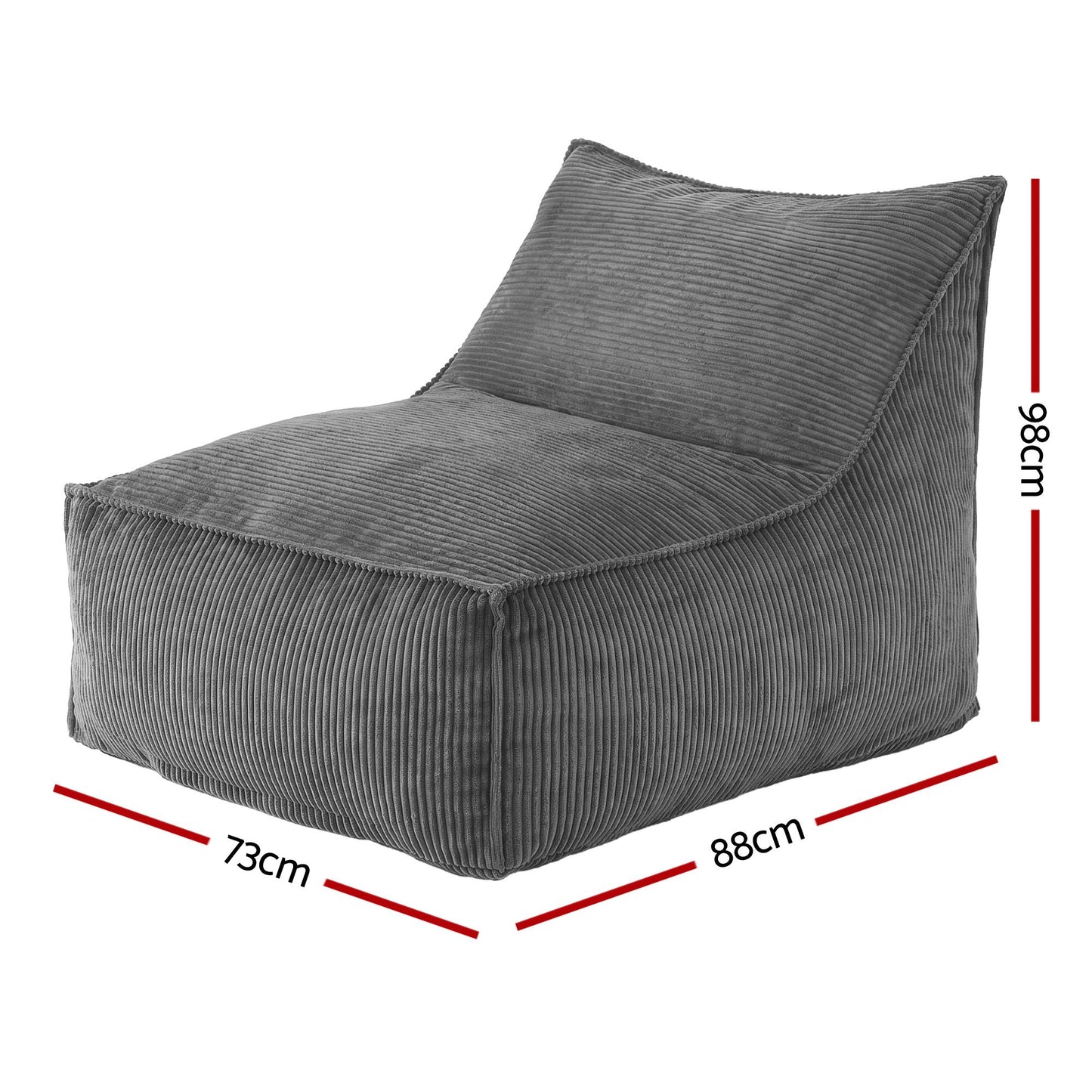 Artiss Bean Bag Chair Cover (No Filler) Soft Corduroy Stuffed Animal Storage Bean Bag Cover for Adults, BD-COVER-LOUNGE-S-GR
