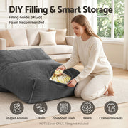 Artiss Bean Bag Chair Cover (No Filler) Soft Corduroy Stuffed Animal Storage Bean Bag Cover for Adults, Washable Lazy Sofa Cover for Living Room Bedroom, Grey