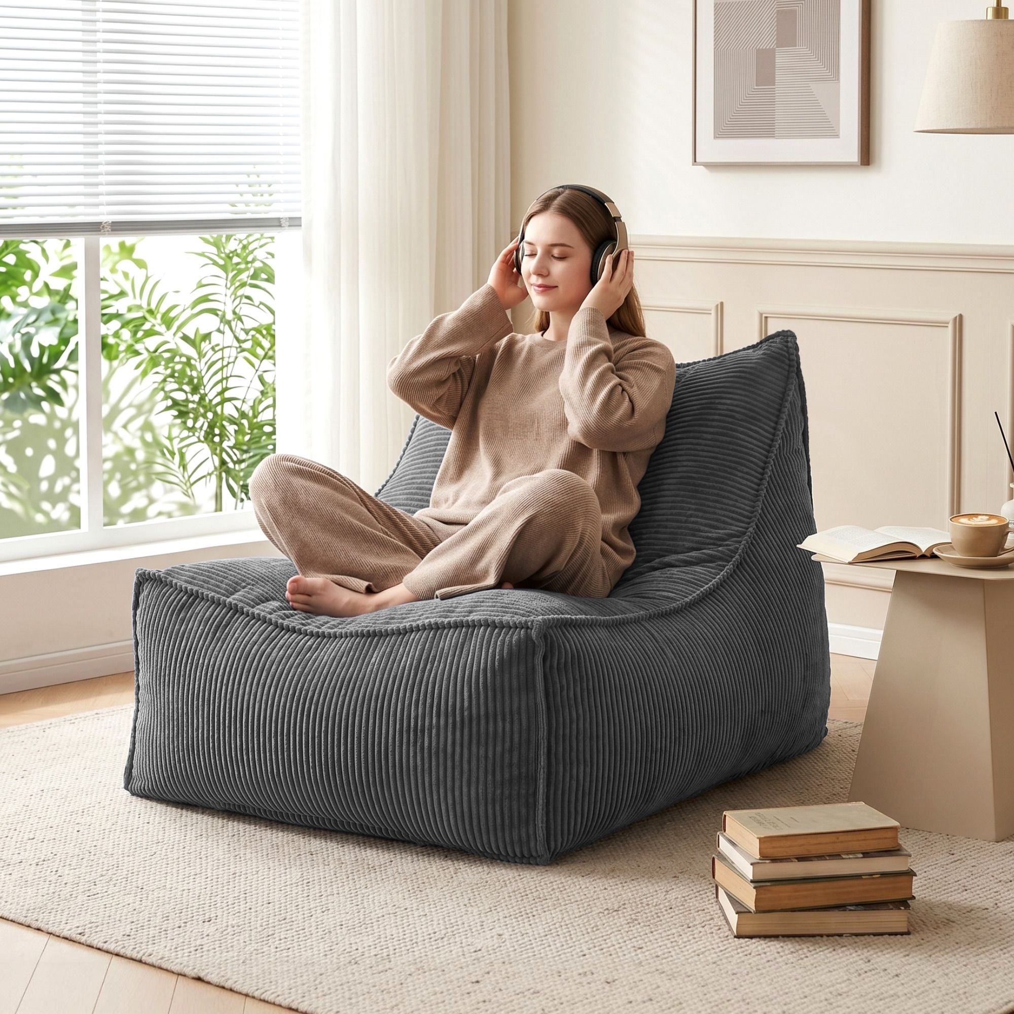 Artiss Bean Bag Chair Cover (No Filler) Soft Corduroy Stuffed Animal Storage Bean Bag Cover for Adults, Washable Lazy Sofa Cover for Living Room Bedroom, Grey