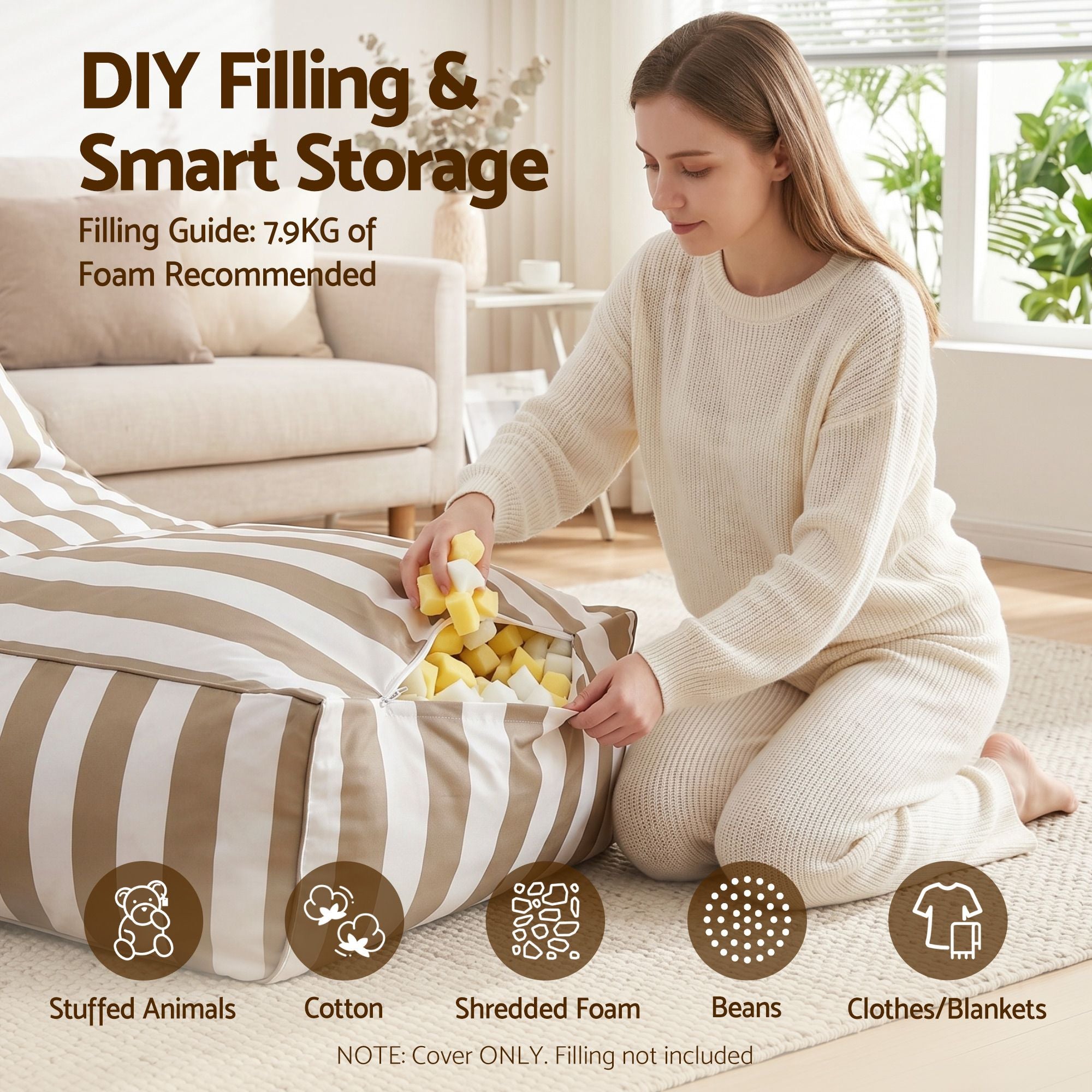Artiss Outdoor Bean Bag Chair Cover (No Filler) Splash-Proof Beanbag Lounge Sofacover Stuffed Animal Storage BD-COVER-LOUNGE-TAWH