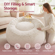 Artiss Bean Bag Chair Cover (No Filler) Soft Faux Fur Beanbag Cover Large Round Stuffed Animal Storage Bean Bag Cover Washable Lazy Sofa Cover for Adults Kids Teens, Beige