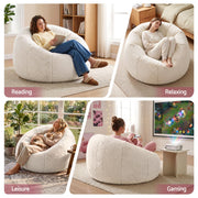 Artiss Bean Bag Chair Cover (No Filler) Soft Faux Fur Beanbag Cover Large Round Stuffed Animal Storage Bean Bag Cover Washable Lazy Sofa Cover for Adults Kids Teens, Beige