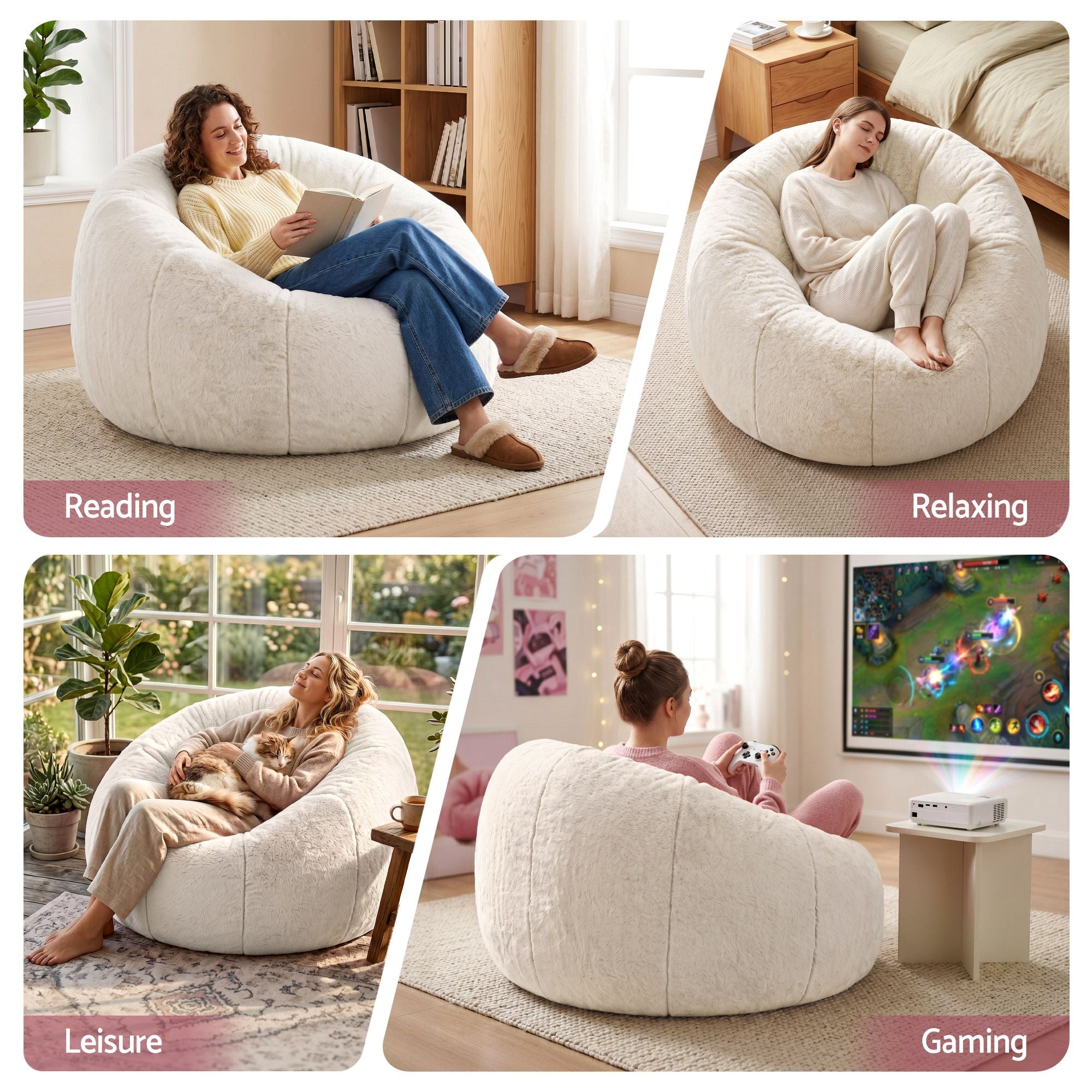 Artiss Bean Bag Chair Cover (No Filler) Soft Faux Fur Beanbag Cover Large Round Stuffed Animal Storage Bean Bag Cover Washable Lazy Sofa Cover for Adults Kids Teens, Beige